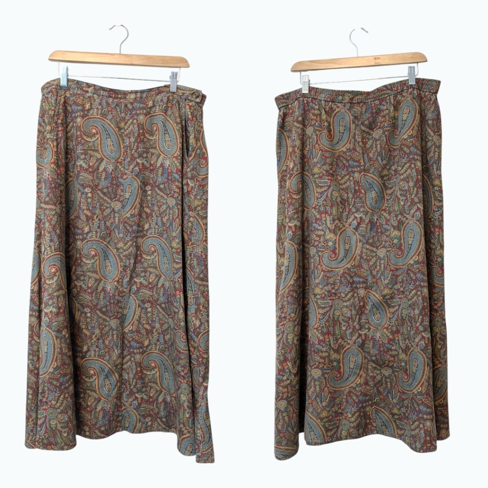 ❤️🩵 VTG Lizwear 100% Rayon Paisley Midi Skirt, 14